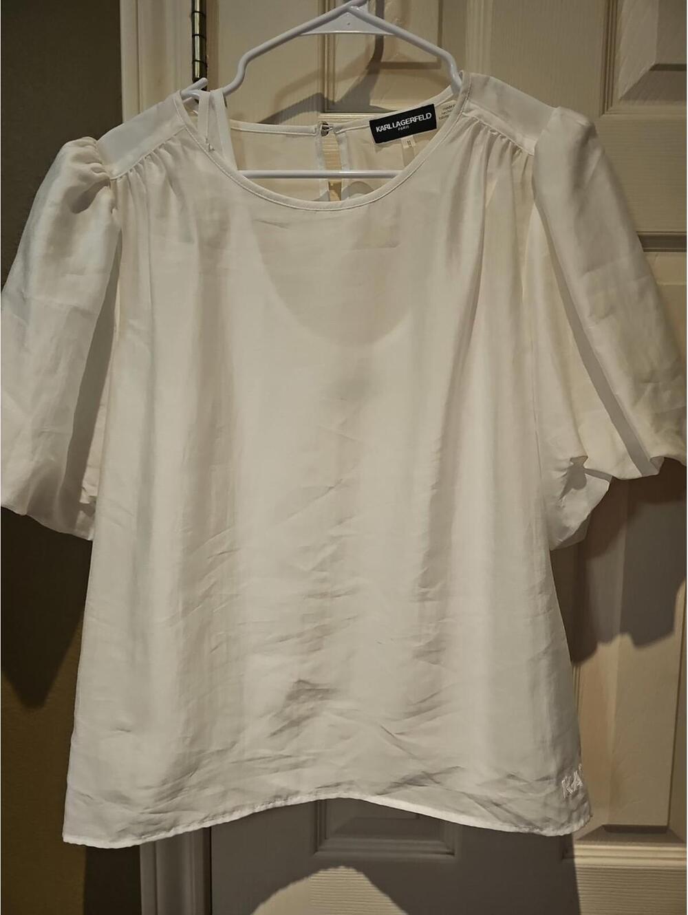 Karl Lagerfeld Paris Women's Puff Sleeve Organza Blouse With Tank Ivory Size M
